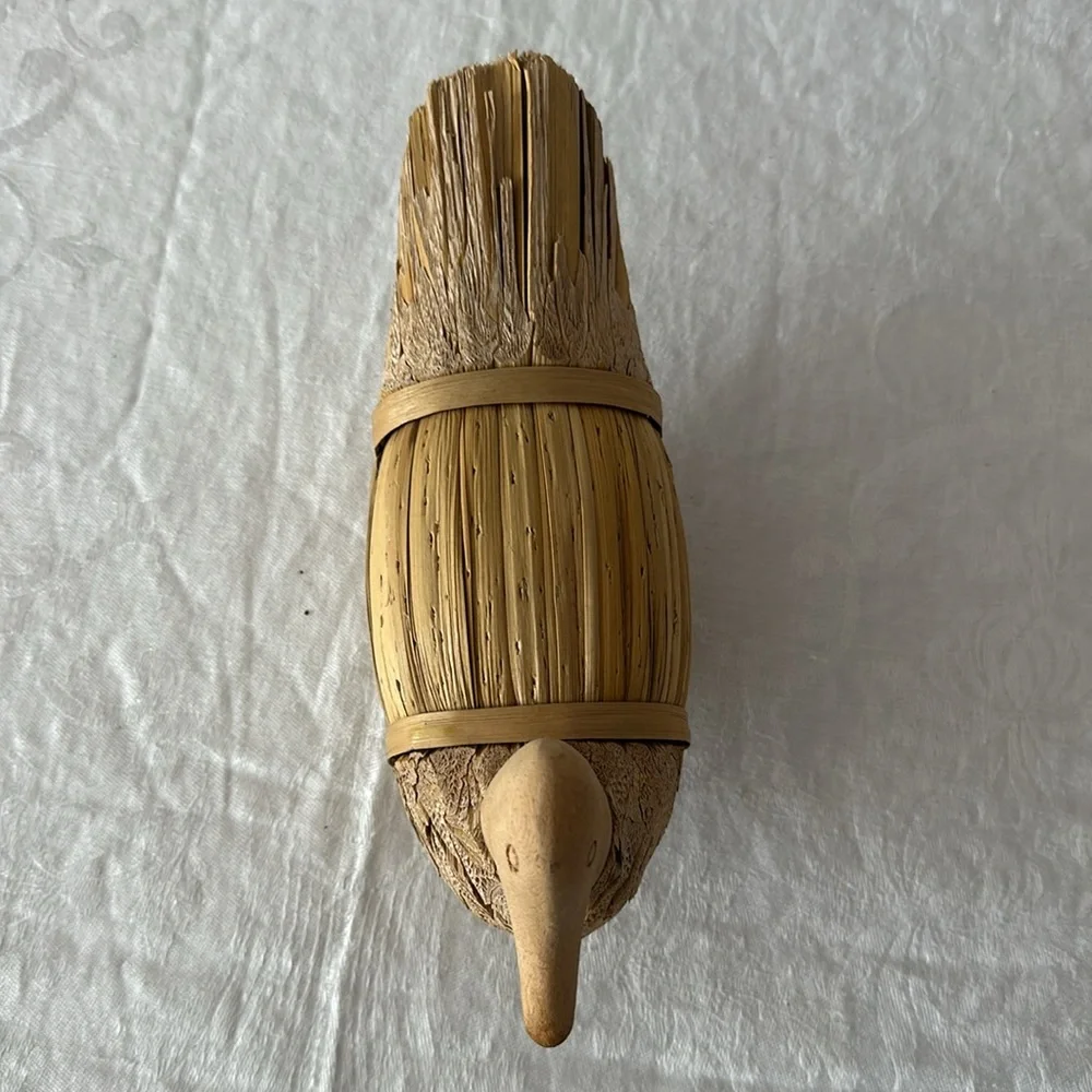 Handmade Wood Straw Duck Statue Art Deco